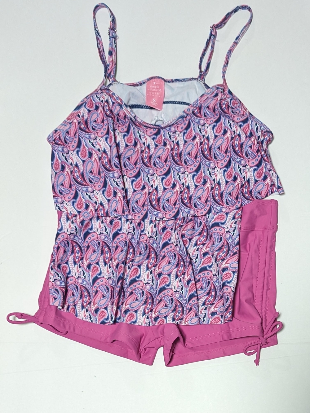Simply Southern Pink & Navy Paisley Tankini Set Size Small